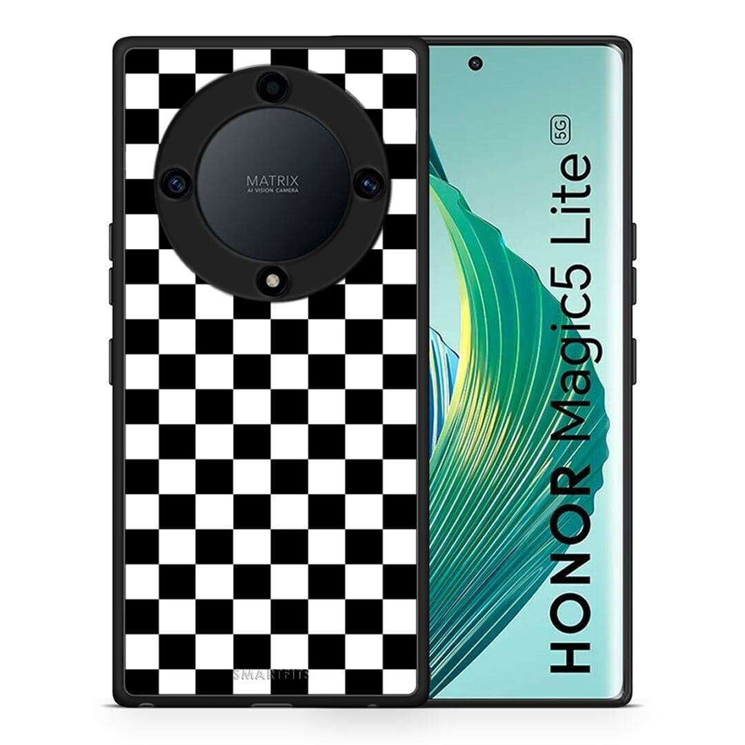 Θήκη Honor Magic5 Lite 5G / X9a Geometric Squares από τη Smartfits με σχέδιο στο πίσω μέρος και μαύρο περίβλημα | Honor Magic5 Lite 5G / X9a Geometric Squares Case with Colorful Back and Black Bezels