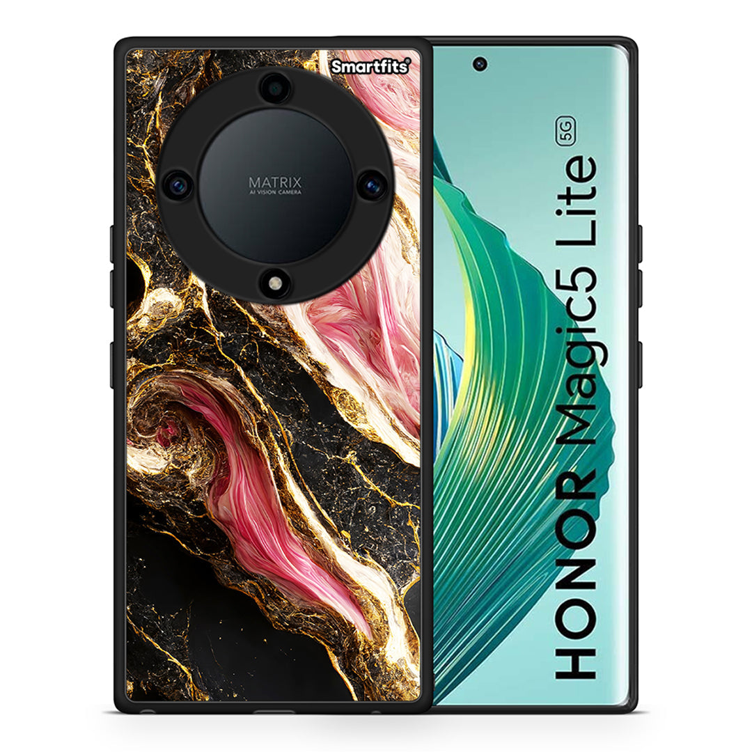 Θήκη Honor Magic5 Lite 5G / X9a Glamorous Pink Marble από τη Smartfits με σχέδιο στο πίσω μέρος και μαύρο περίβλημα | Honor Magic5 Lite 5G / X9a Glamorous Pink Marble Case with Colorful Back and Black Bezels