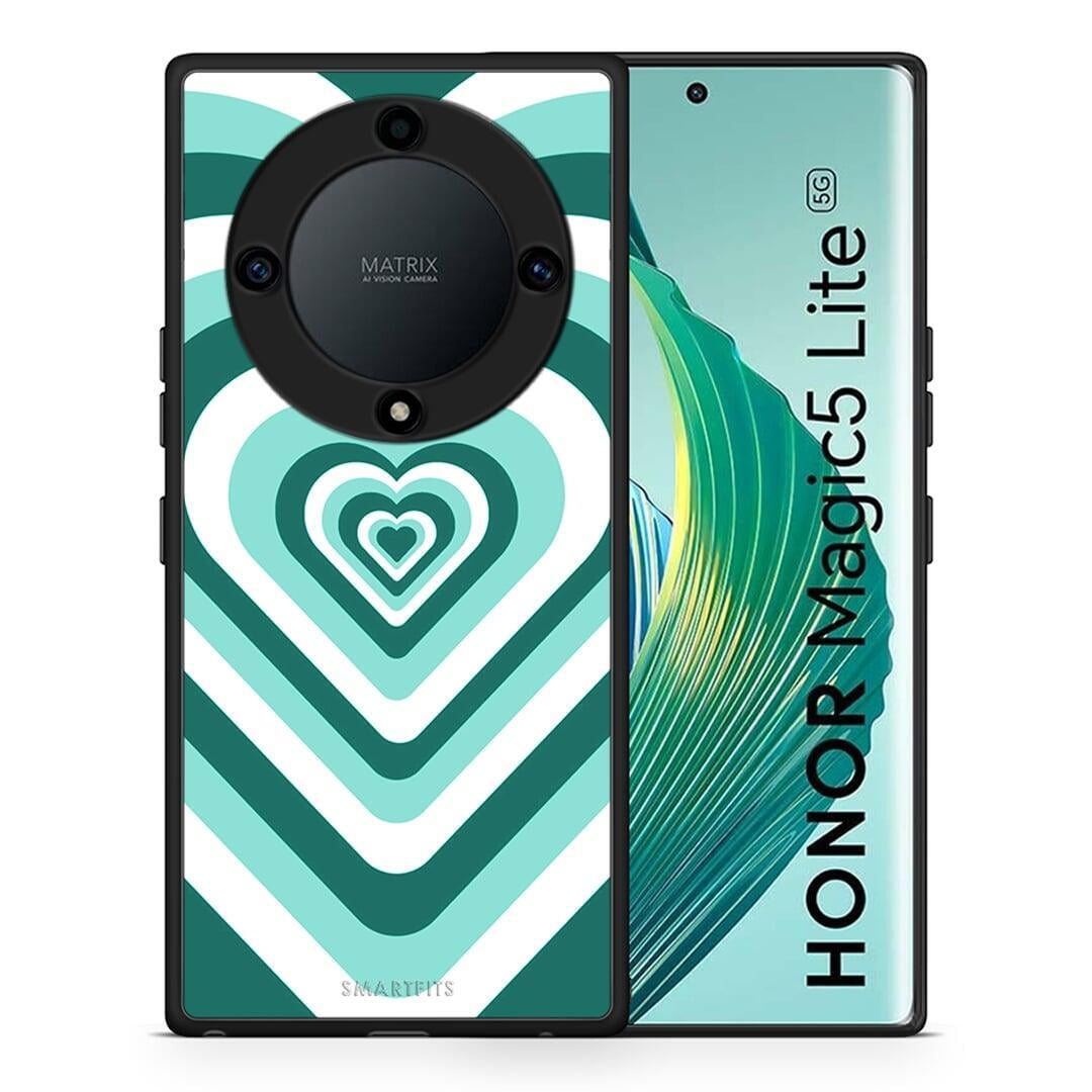 Θήκη Honor Magic5 Lite 5G / X9a Green Hearts από τη Smartfits με σχέδιο στο πίσω μέρος και μαύρο περίβλημα | Honor Magic5 Lite 5G / X9a Green Hearts Case with Colorful Back and Black Bezels