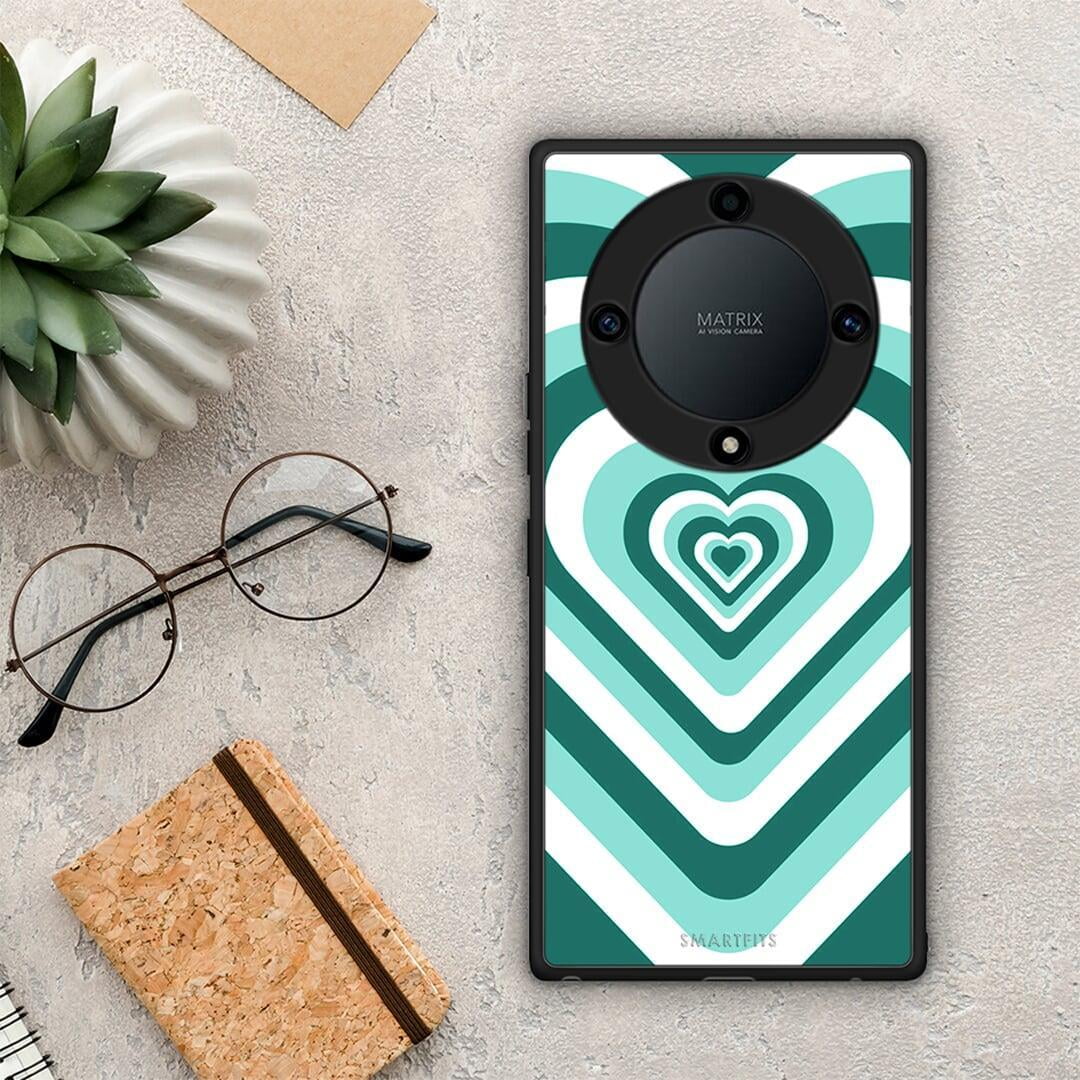 Θήκη Honor Magic5 Lite 5G / X9a Green Hearts από τη Smartfits με σχέδιο στο πίσω μέρος και μαύρο περίβλημα | Honor Magic5 Lite 5G / X9a Green Hearts Case with Colorful Back and Black Bezels