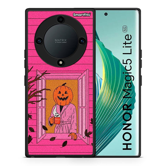 Θήκη Honor Magic5 Lite 5G / X9a Halloween Pumpkin Lady από τη Smartfits με σχέδιο στο πίσω μέρος και μαύρο περίβλημα | Honor Magic5 Lite 5G / X9a Halloween Pumpkin Lady Case with Colorful Back and Black Bezels