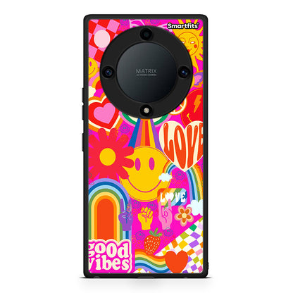 Θήκη Honor Magic5 Lite 5G / X9a Hippie Love από τη Smartfits με σχέδιο στο πίσω μέρος και μαύρο περίβλημα | Honor Magic5 Lite 5G / X9a Hippie Love Case with Colorful Back and Black Bezels