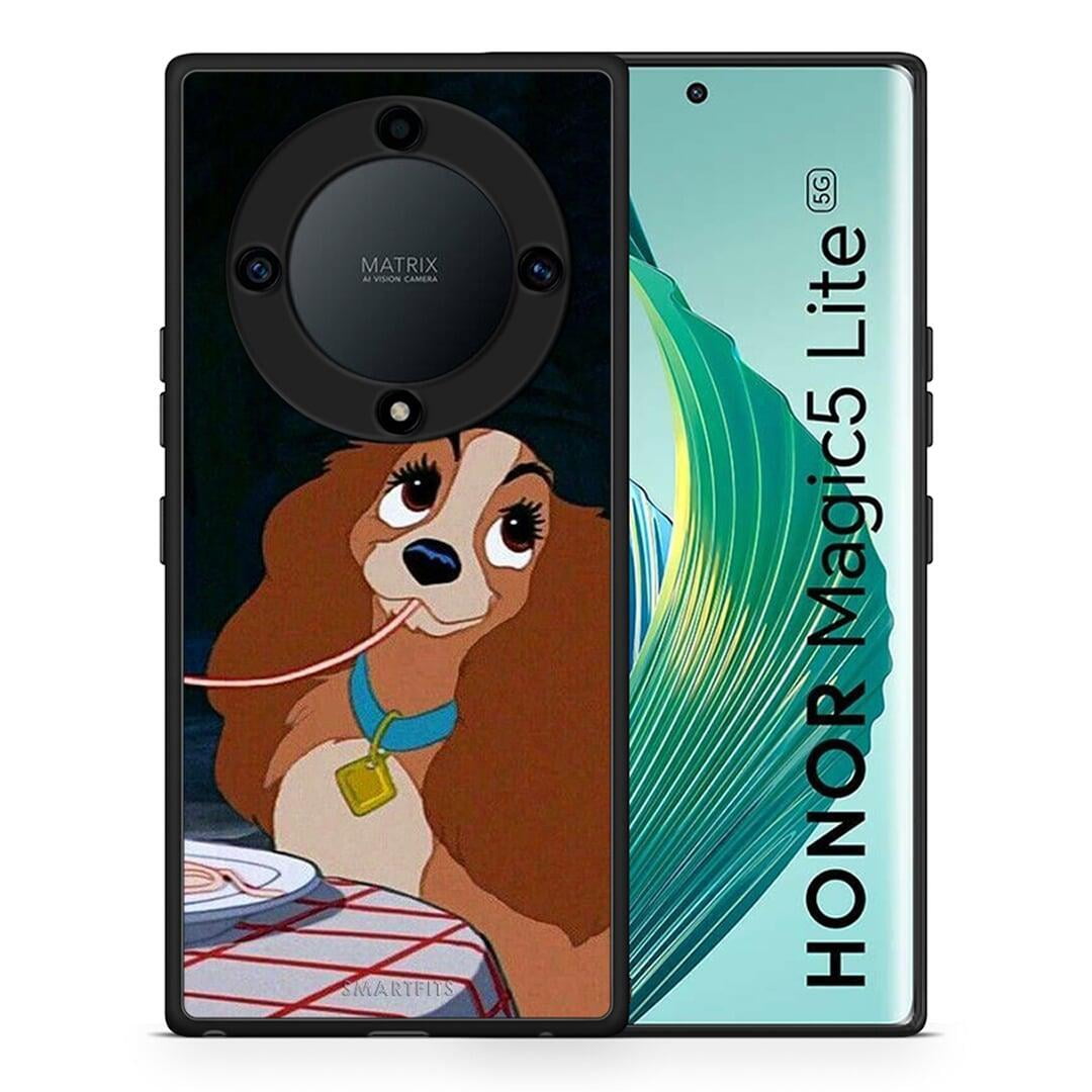 Θήκη Honor Magic5 Lite 5G / X9a Lady And Tramp 2 από τη Smartfits με σχέδιο στο πίσω μέρος και μαύρο περίβλημα | Honor Magic5 Lite 5G / X9a Lady And Tramp 2 Case with Colorful Back and Black Bezels