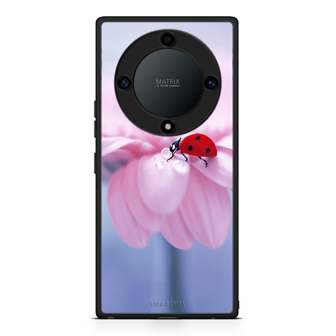 Θήκη Honor Magic5 Lite 5G / X9a Ladybug Flower από τη Smartfits με σχέδιο στο πίσω μέρος και μαύρο περίβλημα | Honor Magic5 Lite 5G / X9a Ladybug Flower Case with Colorful Back and Black Bezels