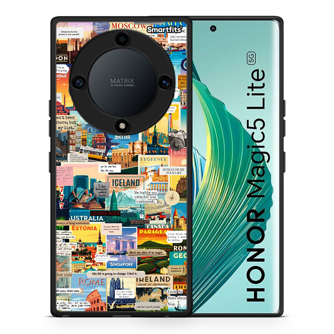 Θήκη Honor Magic5 Lite 5G / X9a Live To Travel από τη Smartfits με σχέδιο στο πίσω μέρος και μαύρο περίβλημα | Honor Magic5 Lite 5G / X9a Live To Travel Case with Colorful Back and Black Bezels