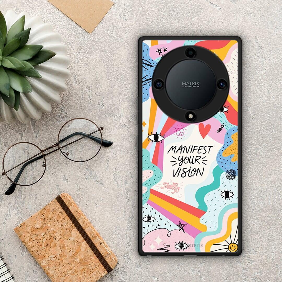 Θήκη Honor Magic5 Lite 5G / X9a Manifest Your Vision από τη Smartfits με σχέδιο στο πίσω μέρος και μαύρο περίβλημα | Honor Magic5 Lite 5G / X9a Manifest Your Vision Case with Colorful Back and Black Bezels