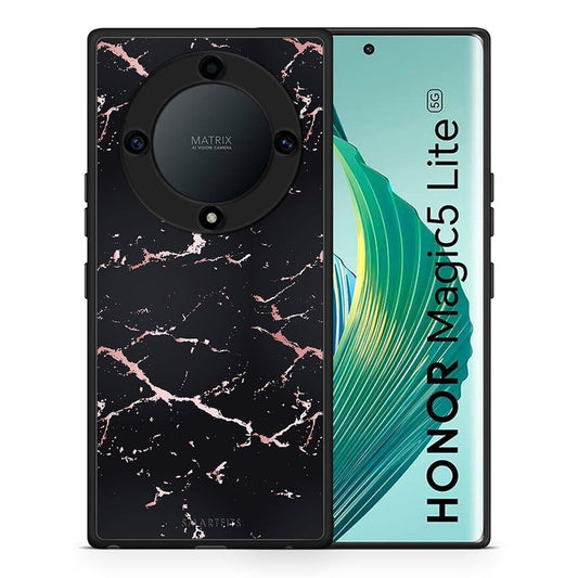 Θήκη Honor Magic5 Lite 5G / X9a Marble Black Rosegold από τη Smartfits με σχέδιο στο πίσω μέρος και μαύρο περίβλημα | Honor Magic5 Lite 5G / X9a Marble Black Rosegold Case with Colorful Back and Black Bezels