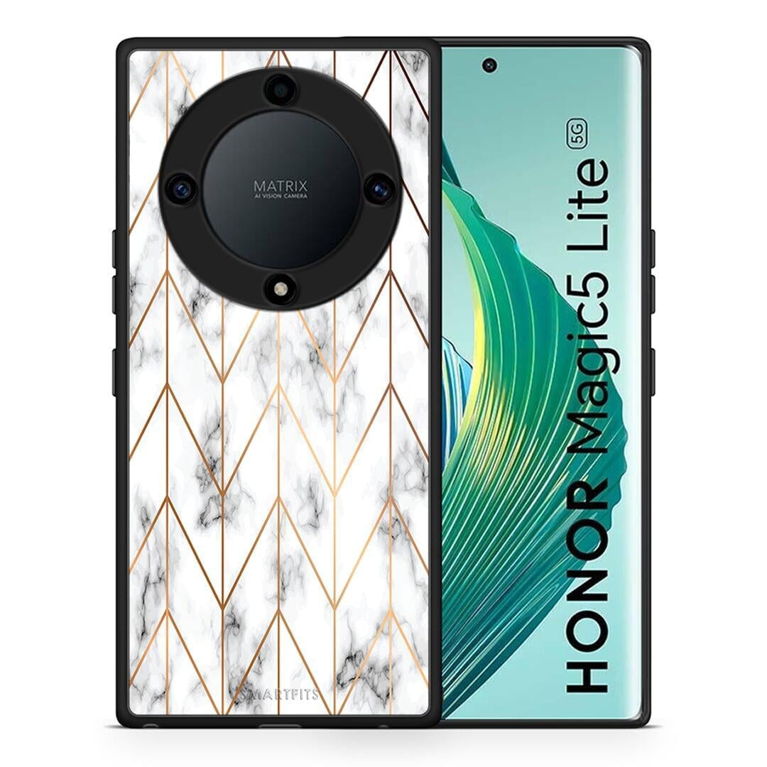 Θήκη Honor Magic5 Lite 5G / X9a Marble Gold Geometric από τη Smartfits με σχέδιο στο πίσω μέρος και μαύρο περίβλημα | Honor Magic5 Lite 5G / X9a Marble Gold Geometric Case with Colorful Back and Black Bezels