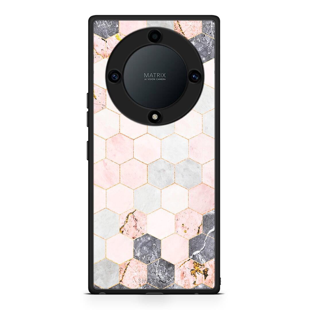 Θήκη Honor Magic5 Lite 5G / X9a Marble Hexagon Pink από τη Smartfits με σχέδιο στο πίσω μέρος και μαύρο περίβλημα | Honor Magic5 Lite 5G / X9a Marble Hexagon Pink Case with Colorful Back and Black Bezels