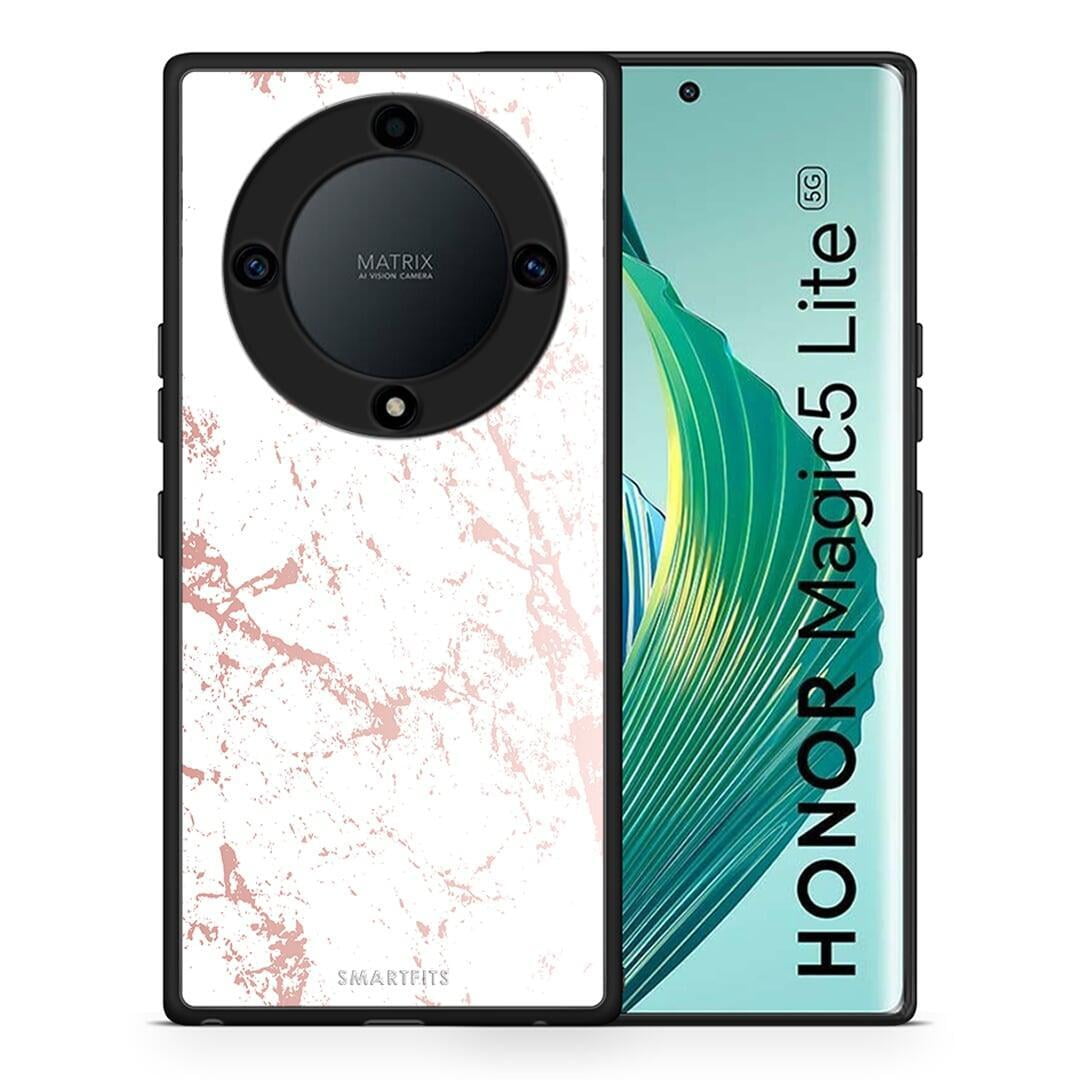 Θήκη Honor Magic5 Lite 5G / X9a Marble Pink Splash από τη Smartfits με σχέδιο στο πίσω μέρος και μαύρο περίβλημα | Honor Magic5 Lite 5G / X9a Marble Pink Splash Case with Colorful Back and Black Bezels