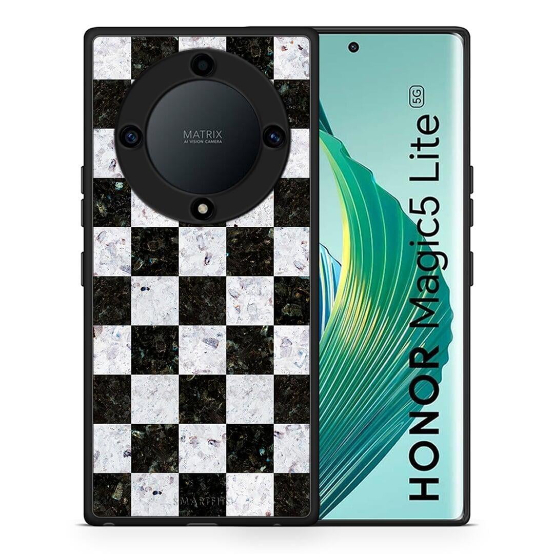 Θήκη Honor Magic5 Lite 5G / X9a Marble Square Geometric από τη Smartfits με σχέδιο στο πίσω μέρος και μαύρο περίβλημα | Honor Magic5 Lite 5G / X9a Marble Square Geometric Case with Colorful Back and Black Bezels