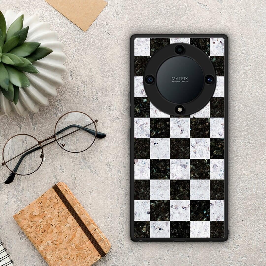 Θήκη Honor Magic5 Lite 5G / X9a Marble Square Geometric από τη Smartfits με σχέδιο στο πίσω μέρος και μαύρο περίβλημα | Honor Magic5 Lite 5G / X9a Marble Square Geometric Case with Colorful Back and Black Bezels