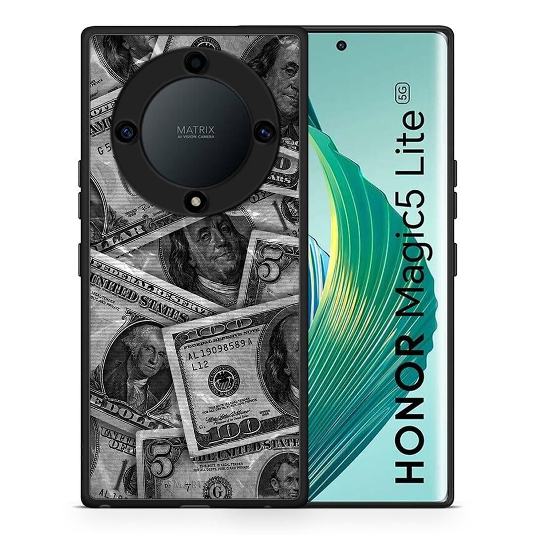Θήκη Honor Magic5 Lite 5G / X9a Money Dollars από τη Smartfits με σχέδιο στο πίσω μέρος και μαύρο περίβλημα | Honor Magic5 Lite 5G / X9a Money Dollars Case with Colorful Back and Black Bezels