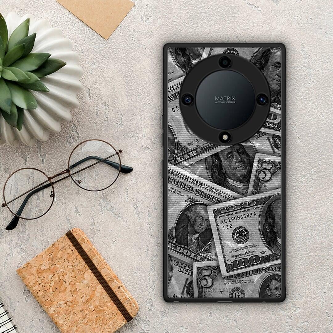 Θήκη Honor Magic5 Lite 5G / X9a Money Dollars από τη Smartfits με σχέδιο στο πίσω μέρος και μαύρο περίβλημα | Honor Magic5 Lite 5G / X9a Money Dollars Case with Colorful Back and Black Bezels