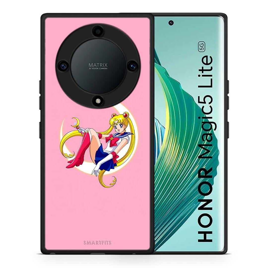 Θήκη Honor Magic5 Lite 5G / X9a Moon Girl από τη Smartfits με σχέδιο στο πίσω μέρος και μαύρο περίβλημα | Honor Magic5 Lite 5G / X9a Moon Girl Case with Colorful Back and Black Bezels