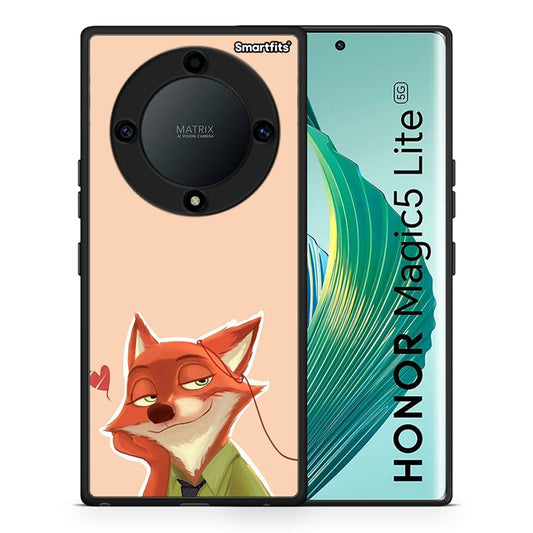 Θήκη Honor Magic5 Lite 5G / X9a Nick Wilde And Judy Hopps Love 1 από τη Smartfits με σχέδιο στο πίσω μέρος και μαύρο περίβλημα | Honor Magic5 Lite 5G / X9a Nick Wilde And Judy Hopps Love 1 Case with Colorful Back and Black Bezels