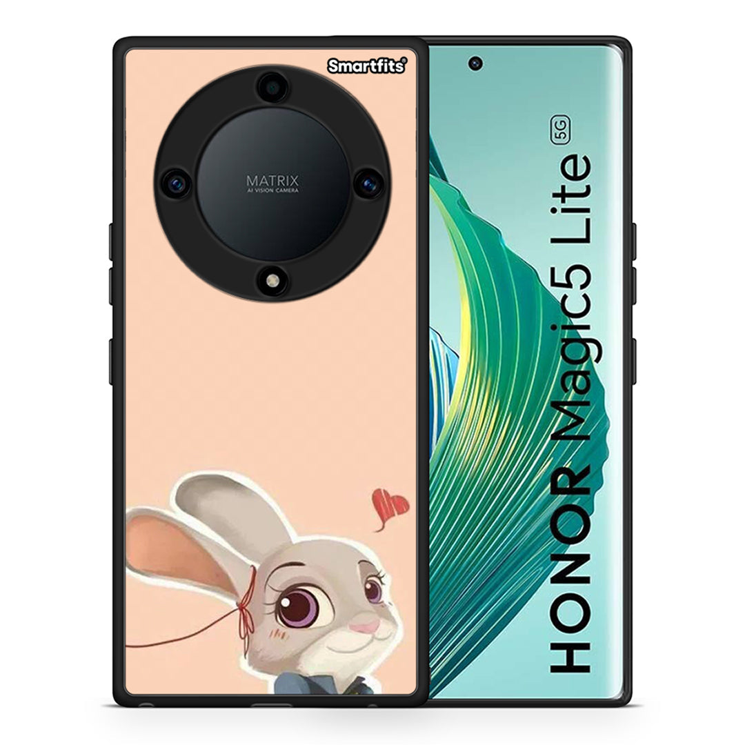 Θήκη Honor Magic5 Lite 5G / X40 / X9a Nick Wilde And Judy Hopps Love 2 από τη Smartfits με σχέδιο στο πίσω μέρος και μαύρο περίβλημα | Honor Magic5 Lite 5G / X40 / X9a Nick Wilde And Judy Hopps Love 2 Case with Colorful Back and Black Bezels