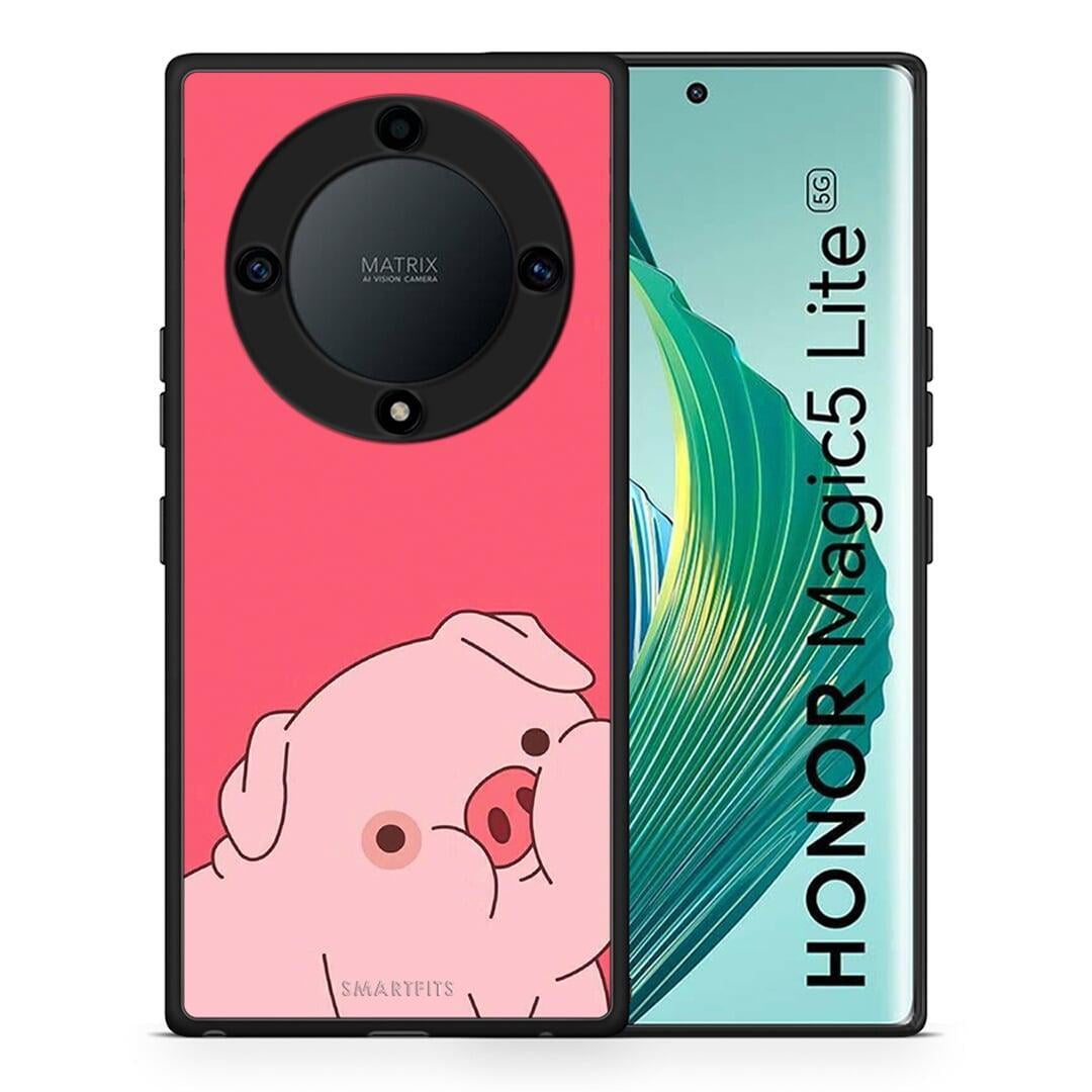 Θήκη Honor Magic5 Lite 5G / X9a Pig Love 1 από τη Smartfits με σχέδιο στο πίσω μέρος και μαύρο περίβλημα | Honor Magic5 Lite 5G / X9a Pig Love 1 Case with Colorful Back and Black Bezels