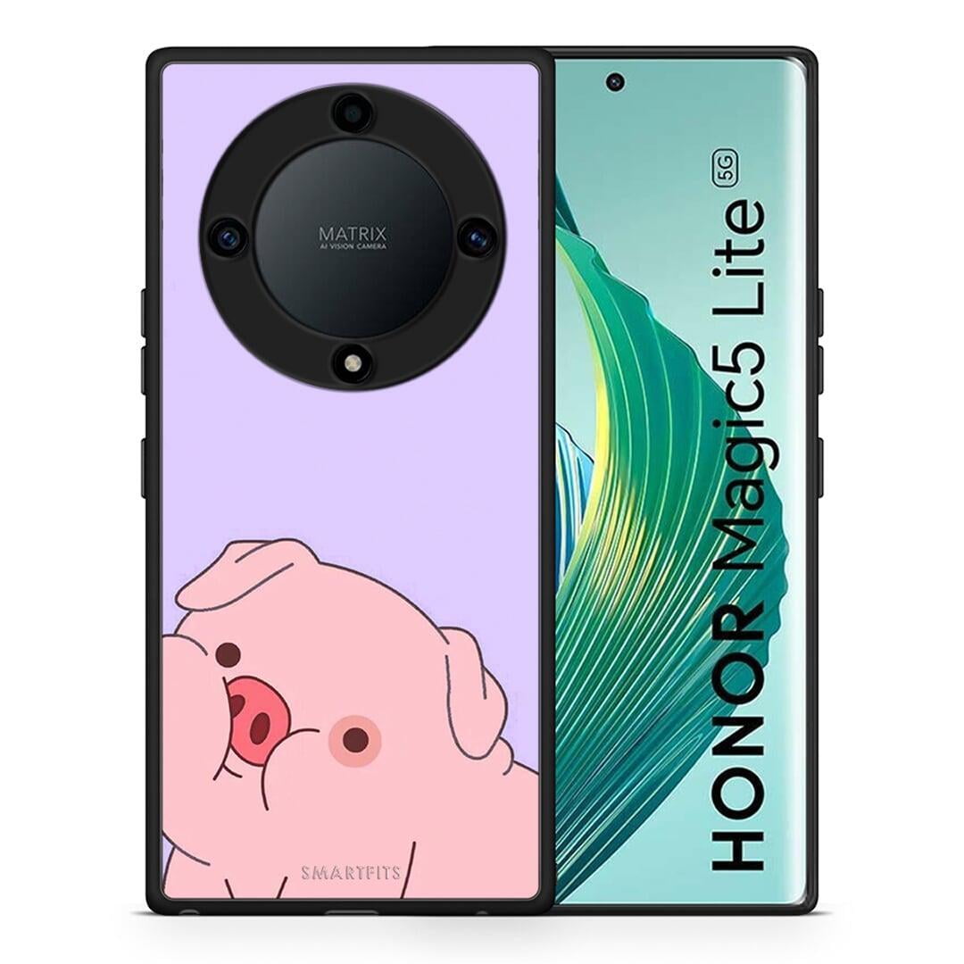 Θήκη Honor Magic5 Lite 5G / X9a Pig Love 2 από τη Smartfits με σχέδιο στο πίσω μέρος και μαύρο περίβλημα | Honor Magic5 Lite 5G / X9a Pig Love 2 Case with Colorful Back and Black Bezels