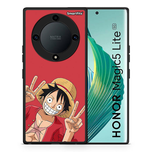 Θήκη Honor Magic5 Lite 5G / X9a Pirate Luffy από τη Smartfits με σχέδιο στο πίσω μέρος και μαύρο περίβλημα | Honor Magic5 Lite 5G / X9a Pirate Luffy Case with Colorful Back and Black Bezels