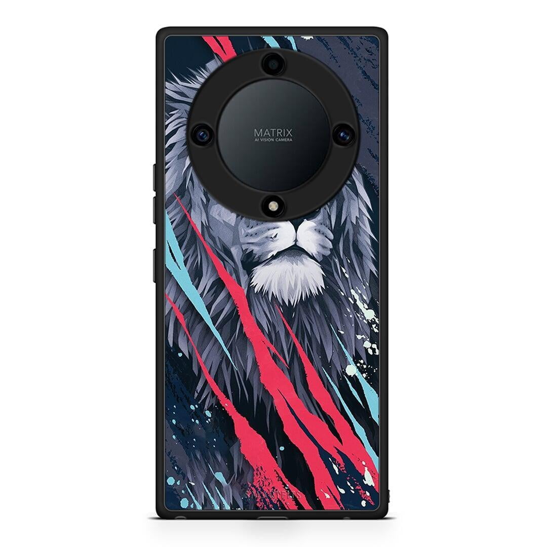 Θήκη Honor Magic5 Lite 5G / X9a PopArt Lion Designer από τη Smartfits με σχέδιο στο πίσω μέρος και μαύρο περίβλημα | Honor Magic5 Lite 5G / X9a PopArt Lion Designer Case with Colorful Back and Black Bezels