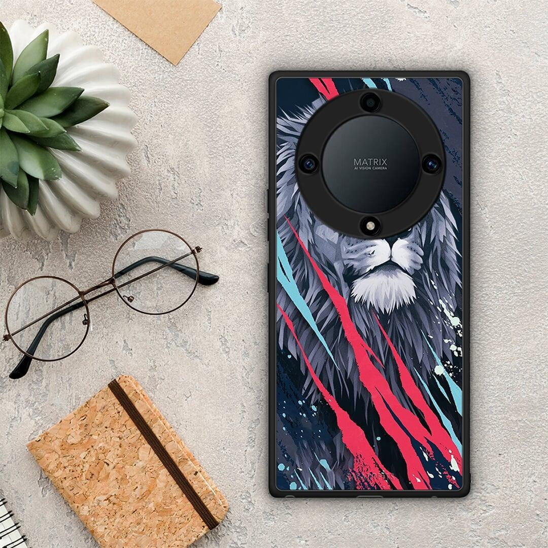 Θήκη Honor Magic5 Lite 5G / X9a PopArt Lion Designer από τη Smartfits με σχέδιο στο πίσω μέρος και μαύρο περίβλημα | Honor Magic5 Lite 5G / X9a PopArt Lion Designer Case with Colorful Back and Black Bezels