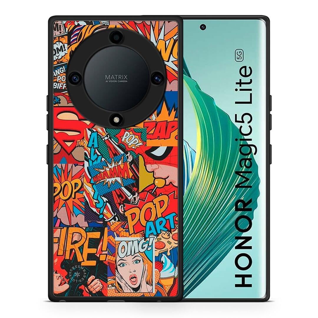 Θήκη Honor Magic5 Lite 5G / X9a PopArt OMG από τη Smartfits με σχέδιο στο πίσω μέρος και μαύρο περίβλημα | Honor Magic5 Lite 5G / X9a PopArt OMG Case with Colorful Back and Black Bezels