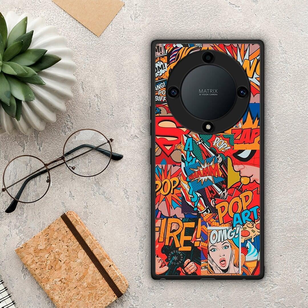 Θήκη Honor Magic5 Lite 5G / X9a PopArt OMG από τη Smartfits με σχέδιο στο πίσω μέρος και μαύρο περίβλημα | Honor Magic5 Lite 5G / X9a PopArt OMG Case with Colorful Back and Black Bezels