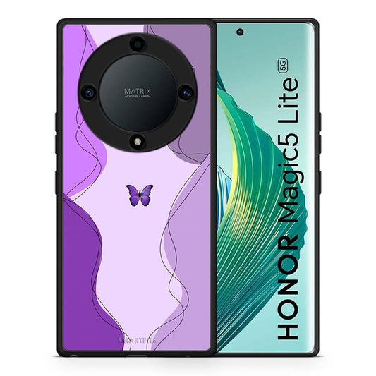 Θήκη Honor Magic5 Lite 5G / X9a Purple Mariposa από τη Smartfits με σχέδιο στο πίσω μέρος και μαύρο περίβλημα | Honor Magic5 Lite 5G / X9a Purple Mariposa Case with Colorful Back and Black Bezels