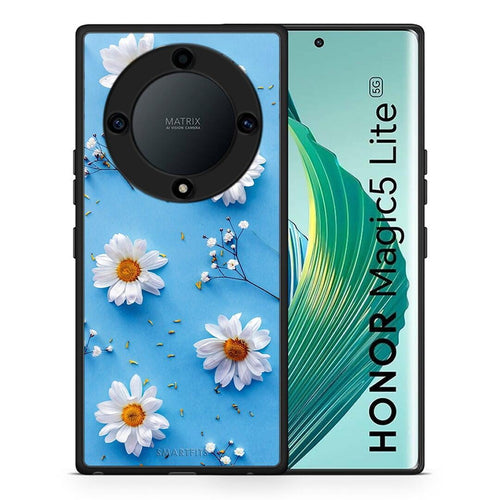 Θήκη Honor Magic5 Lite 5G / X9a Real Daisies από τη Smartfits με σχέδιο στο πίσω μέρος και μαύρο περίβλημα | Honor Magic5 Lite 5G / X9a Real Daisies Case with Colorful Back and Black Bezels