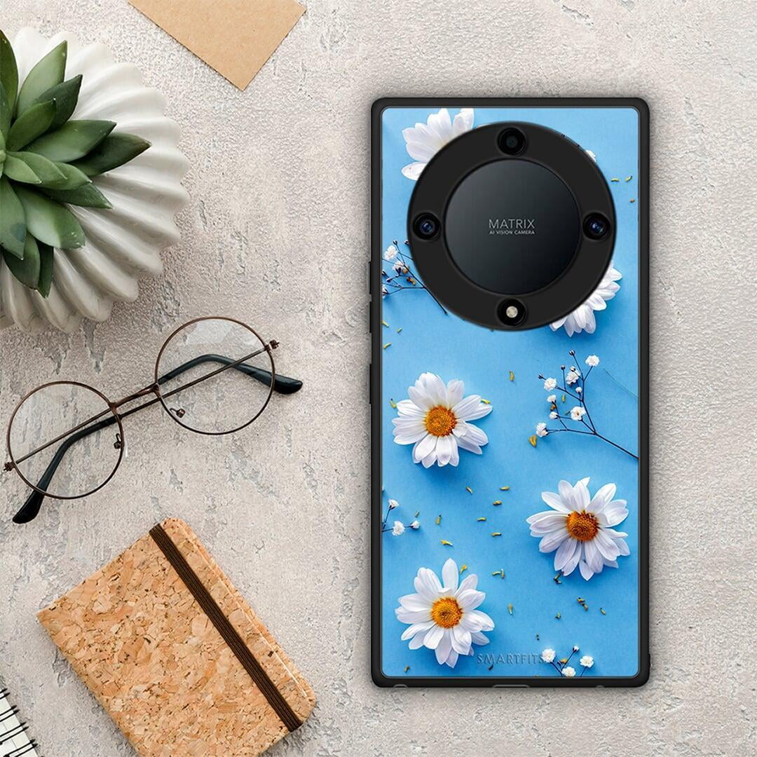 Θήκη Honor Magic5 Lite 5G / X9a Real Daisies από τη Smartfits με σχέδιο στο πίσω μέρος και μαύρο περίβλημα | Honor Magic5 Lite 5G / X9a Real Daisies Case with Colorful Back and Black Bezels