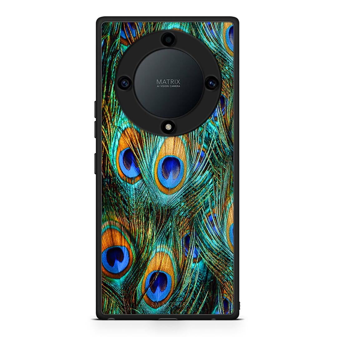 Θήκη Honor Magic5 Lite 5G / X9a Real Peacock Feathers από τη Smartfits με σχέδιο στο πίσω μέρος και μαύρο περίβλημα | Honor Magic5 Lite 5G / X9a Real Peacock Feathers Case with Colorful Back and Black Bezels