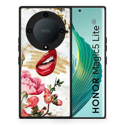 Θήκη Honor Magic5 Lite 5G / X9a Red Lips από τη Smartfits με σχέδιο στο πίσω μέρος και μαύρο περίβλημα | Honor Magic5 Lite 5G / X9a Red Lips Case with Colorful Back and Black Bezels