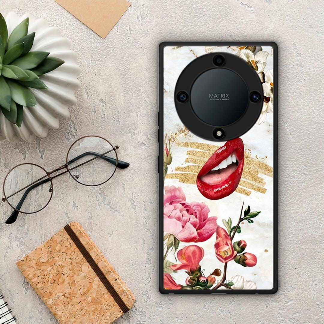 Θήκη Honor Magic5 Lite 5G / X9a Red Lips από τη Smartfits με σχέδιο στο πίσω μέρος και μαύρο περίβλημα | Honor Magic5 Lite 5G / X9a Red Lips Case with Colorful Back and Black Bezels