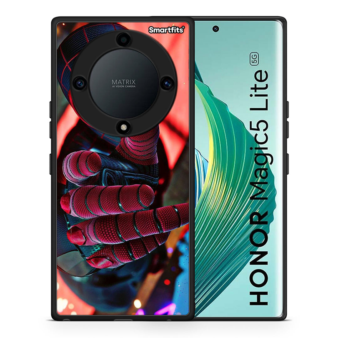 Θήκη Honor Magic5 Lite 5G / X9a Spider Hand από τη Smartfits με σχέδιο στο πίσω μέρος και μαύρο περίβλημα | Honor Magic5 Lite 5G / X9a Spider Hand Case with Colorful Back and Black Bezels