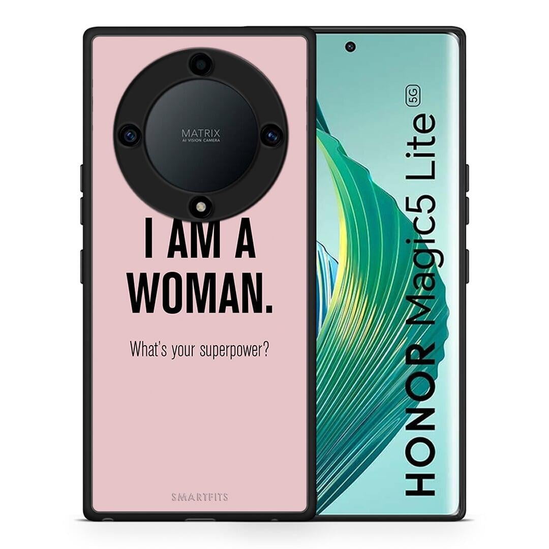 Θήκη Honor Magic5 Lite 5G / X9a Superpower Woman από τη Smartfits με σχέδιο στο πίσω μέρος και μαύρο περίβλημα | Honor Magic5 Lite 5G / X9a Superpower Woman Case with Colorful Back and Black Bezels