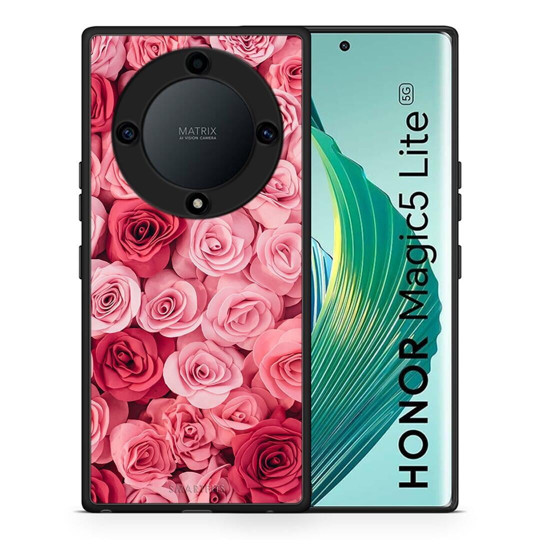 Θήκη Honor Magic5 Lite 5G / X9a Valentine RoseGarden από τη Smartfits με σχέδιο στο πίσω μέρος και μαύρο περίβλημα | Honor Magic5 Lite 5G / X9a Valentine RoseGarden Case with Colorful Back and Black Bezels