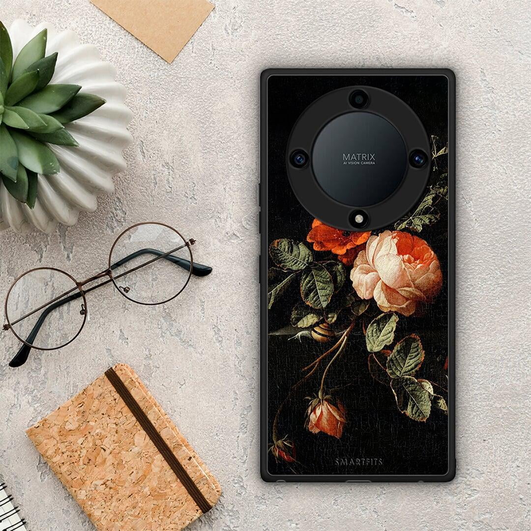 Θήκη Honor Magic5 Lite 5G / X9a Vintage Roses από τη Smartfits με σχέδιο στο πίσω μέρος και μαύρο περίβλημα | Honor Magic5 Lite 5G / X9a Vintage Roses Case with Colorful Back and Black Bezels