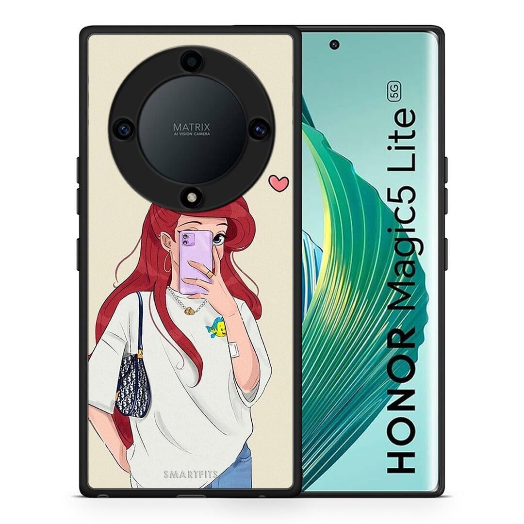 Θήκη Honor Magic5 Lite 5G / X9a Walking Mermaid από τη Smartfits με σχέδιο στο πίσω μέρος και μαύρο περίβλημα | Honor Magic5 Lite 5G / X9a Walking Mermaid Case with Colorful Back and Black Bezels