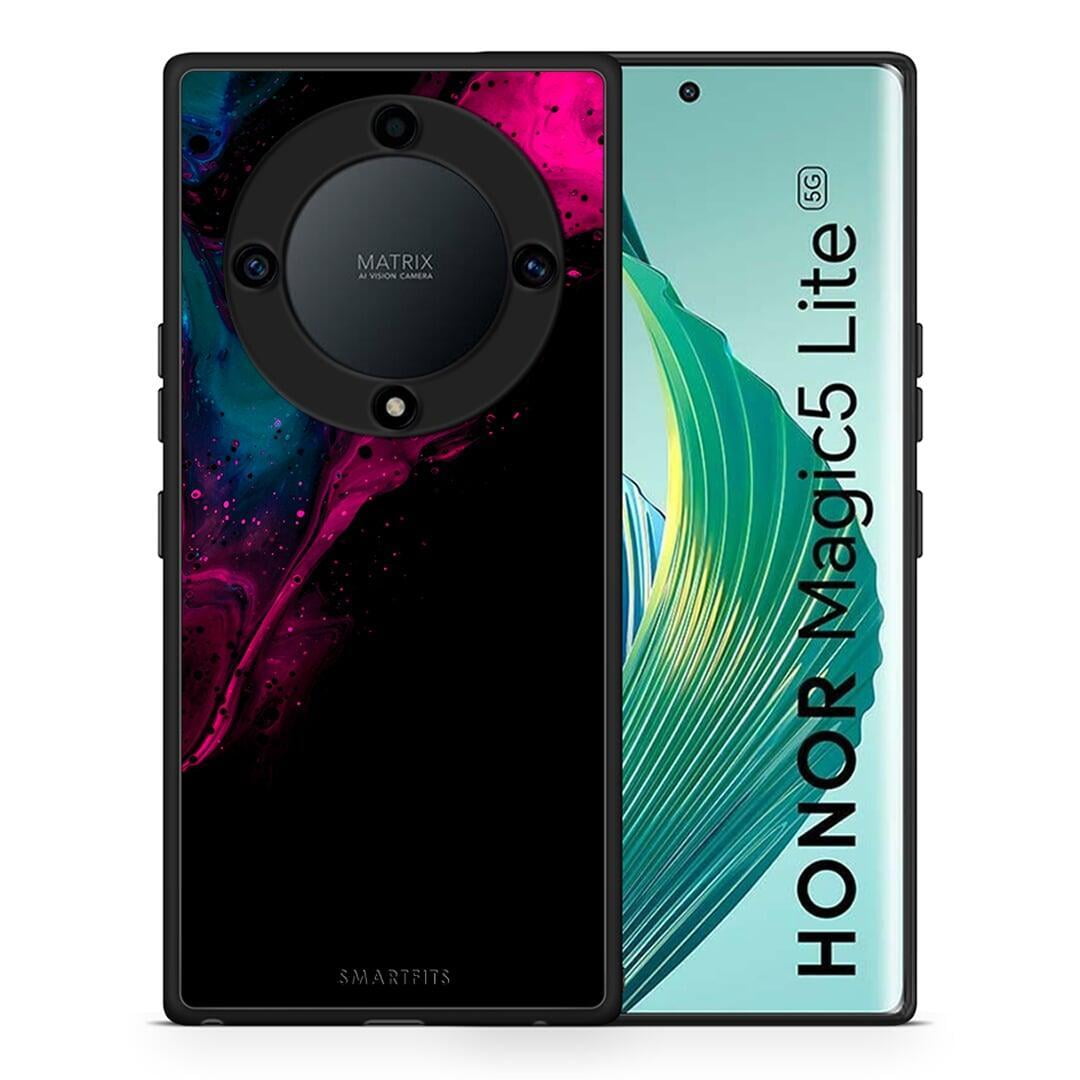 Θήκη Honor Magic5 Lite 5G / X9a Watercolor Pink Black από τη Smartfits με σχέδιο στο πίσω μέρος και μαύρο περίβλημα | Honor Magic5 Lite 5G / X9a Watercolor Pink Black Case with Colorful Back and Black Bezels