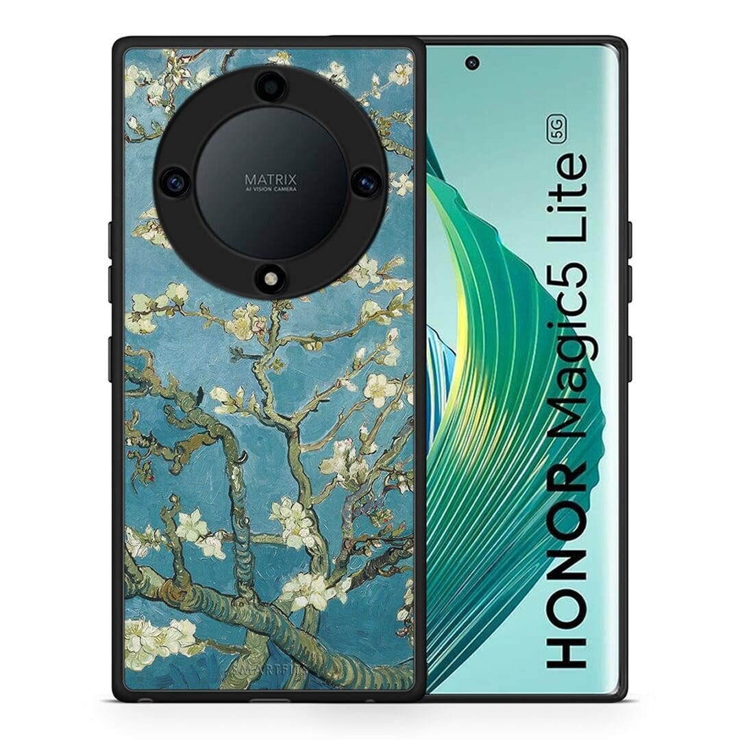 Θήκη Honor Magic5 Lite 5G / X9a White Blossoms από τη Smartfits με σχέδιο στο πίσω μέρος και μαύρο περίβλημα | Honor Magic5 Lite 5G / X9a White Blossoms Case with Colorful Back and Black Bezels