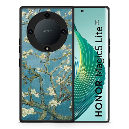 Θήκη Honor Magic5 Lite 5G / X9a White Blossoms από τη Smartfits με σχέδιο στο πίσω μέρος και μαύρο περίβλημα | Honor Magic5 Lite 5G / X9a White Blossoms Case with Colorful Back and Black Bezels