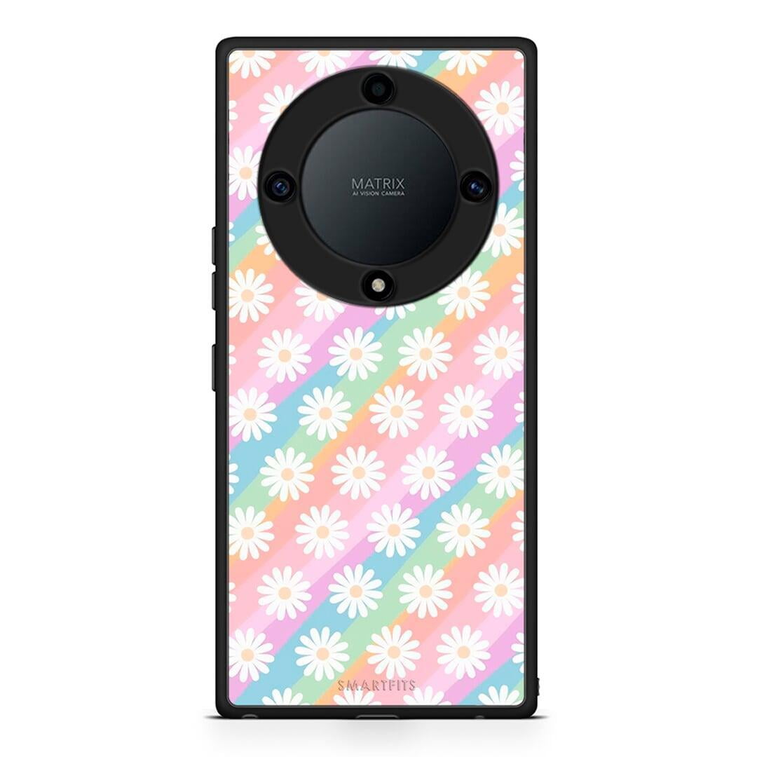 Θήκη Honor Magic5 Lite 5G / X9a White Daisies από τη Smartfits με σχέδιο στο πίσω μέρος και μαύρο περίβλημα | Honor Magic5 Lite 5G / X9a White Daisies Case with Colorful Back and Black Bezels