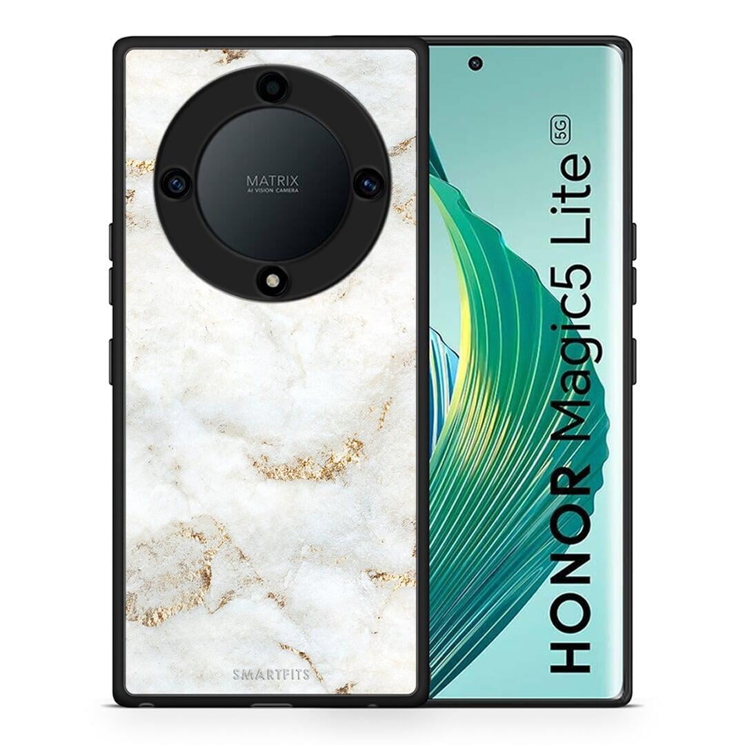 Θήκη Honor Magic5 Lite 5G / X9a White Gold Marble από τη Smartfits με σχέδιο στο πίσω μέρος και μαύρο περίβλημα | Honor Magic5 Lite 5G / X9a White Gold Marble Case with Colorful Back and Black Bezels