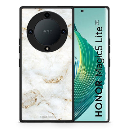 Θήκη Honor Magic5 Lite 5G / X9a White Gold Marble από τη Smartfits με σχέδιο στο πίσω μέρος και μαύρο περίβλημα | Honor Magic5 Lite 5G / X9a White Gold Marble Case with Colorful Back and Black Bezels