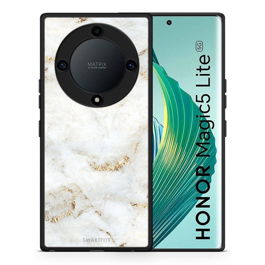 Θήκη Honor Magic5 Lite 5G / X9a White Gold Marble από τη Smartfits με σχέδιο στο πίσω μέρος και μαύρο περίβλημα | Honor Magic5 Lite 5G / X9a White Gold Marble Case with Colorful Back and Black Bezels