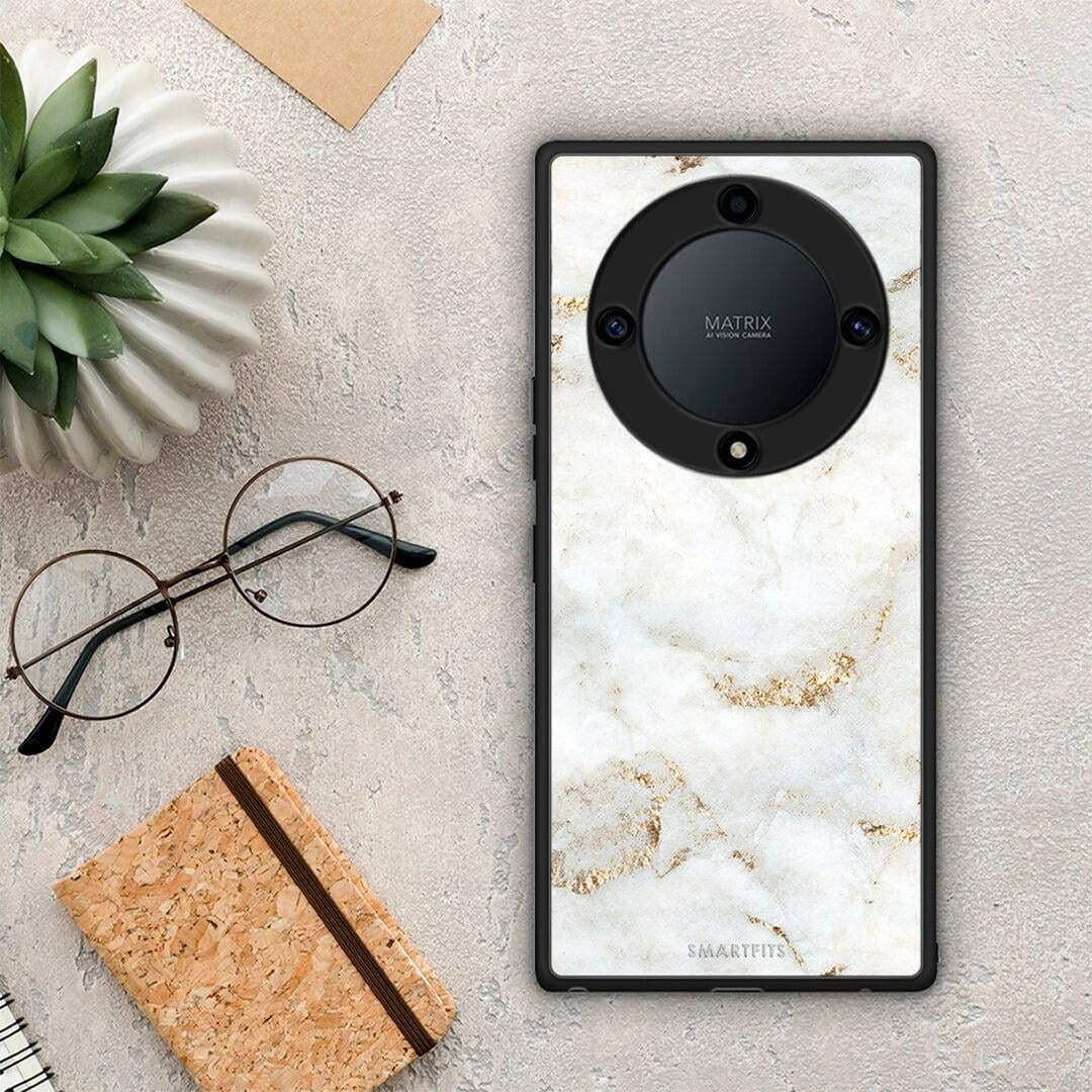 Θήκη Honor Magic5 Lite 5G / X40 / X9a White Gold Marble από τη Smartfits με σχέδιο στο πίσω μέρος και μαύρο περίβλημα | Honor Magic5 Lite 5G / X40 / X9a White Gold Marble Case with Colorful Back and Black Bezels