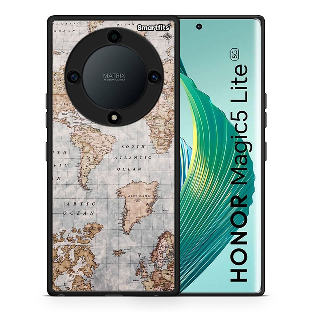 Θήκη Honor Magic5 Lite 5G / X9a World Map από τη Smartfits με σχέδιο στο πίσω μέρος και μαύρο περίβλημα | Honor Magic5 Lite 5G / X9a World Map Case with Colorful Back and Black Bezels