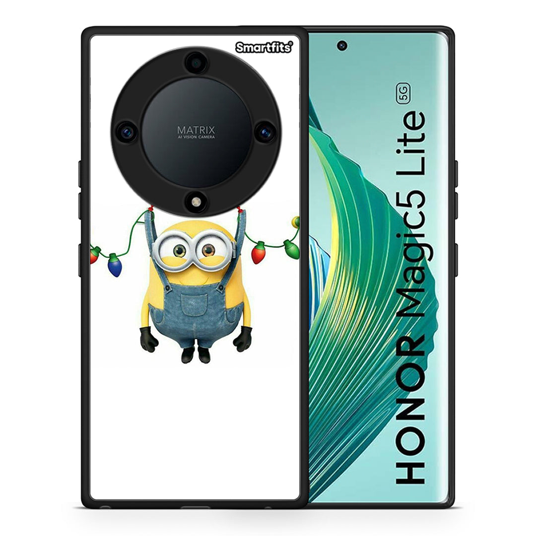 Θήκη Honor Magic5 Lite 5G / X9a Xmas Minion Lights από τη Smartfits με σχέδιο στο πίσω μέρος και μαύρο περίβλημα | Honor Magic5 Lite 5G / X9a Xmas Minion Lights Case with Colorful Back and Black Bezels