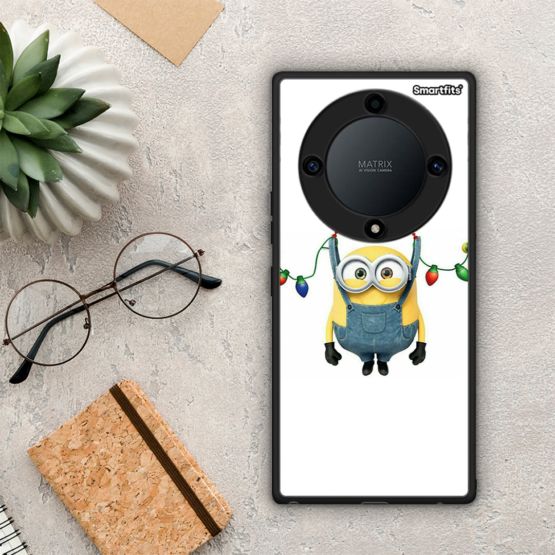 Θήκη Honor Magic5 Lite 5G / X9a Xmas Minion Lights από τη Smartfits με σχέδιο στο πίσω μέρος και μαύρο περίβλημα | Honor Magic5 Lite 5G / X9a Xmas Minion Lights Case with Colorful Back and Black Bezels